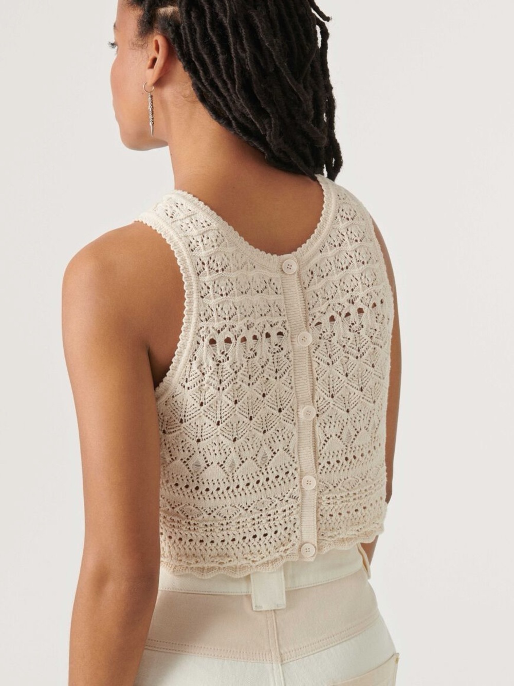 Organic Cotton ✨Crochet Button-Back ✨Crop Tank Top in Cream✨ - Picture 10 of 15
